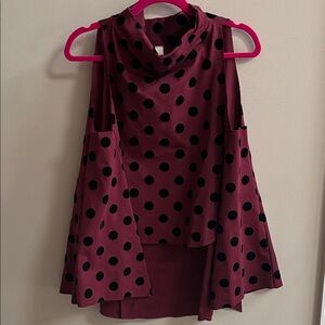 Women’s Sleeveless Polka Dot Cowl-neck Tank Top - Burgundy/Black Size Large